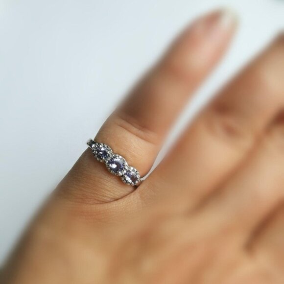 Tanzanite Three Stone Ring With Diamond Accents NEW - Picture 6 of 8